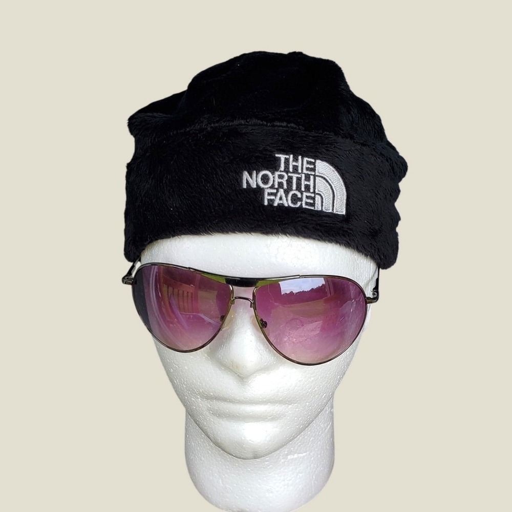The North Face Osito Faux Fur Fleece Beanie Hat Black White Logo Winter Cap